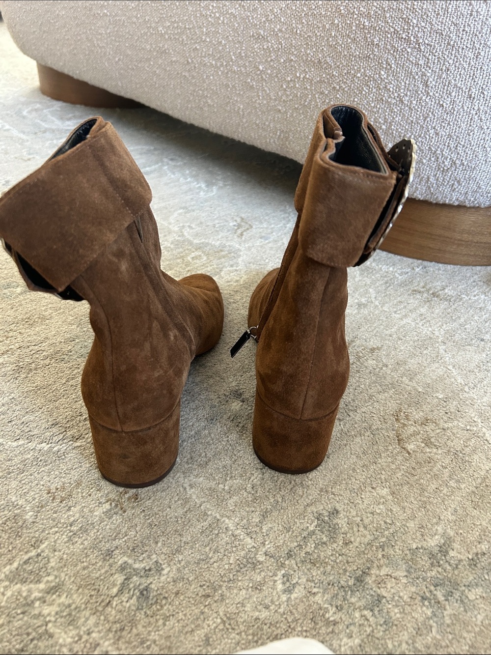 Ysl Saint Laurent Brown Suede Ankle Boots with Decorative Buckle - Women - Picture 5 of 6
